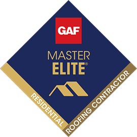 a logo for a master elite residential roofing contractor