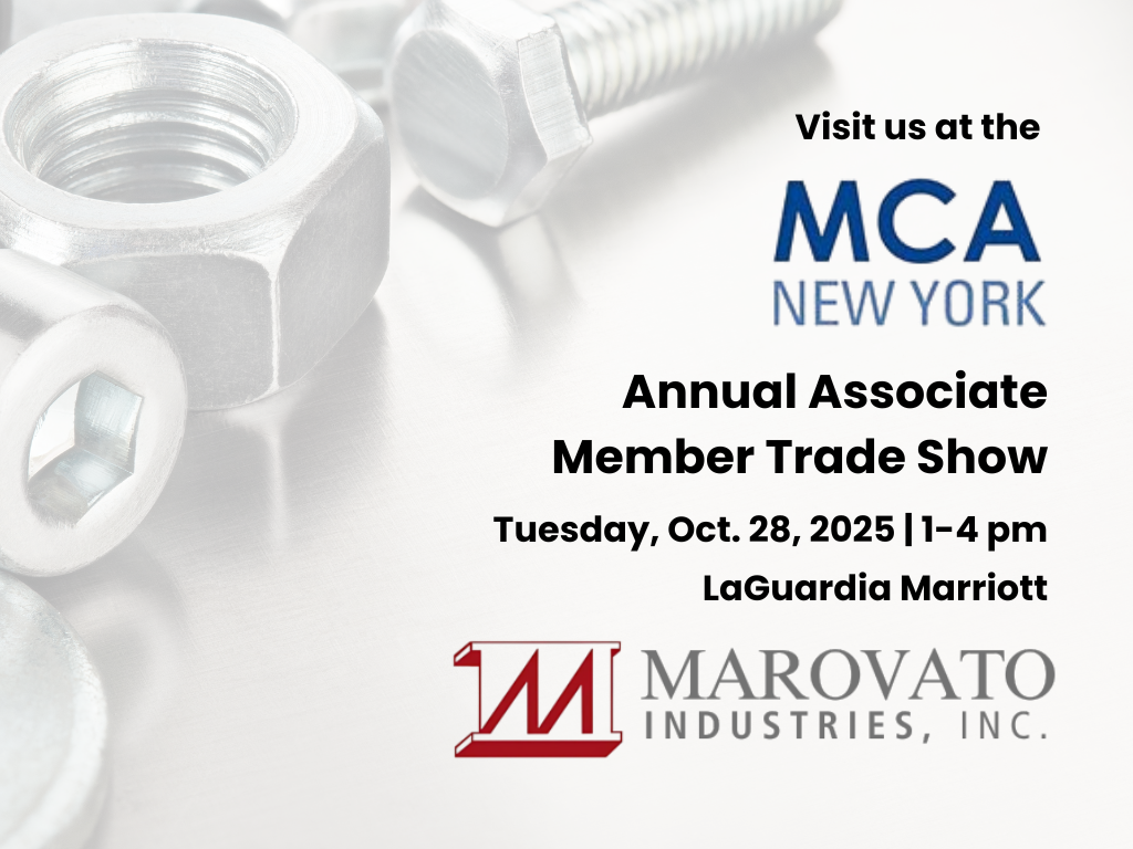 Advertisement for Marovato Industries at the MCA New York Annual Trade Show, October 28, 2025 at LaGuardia Marriott.