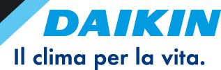 A blue and white logo for daikin il clima per la vita