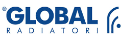 Il logo dei radiatori globali è blu e bianco.