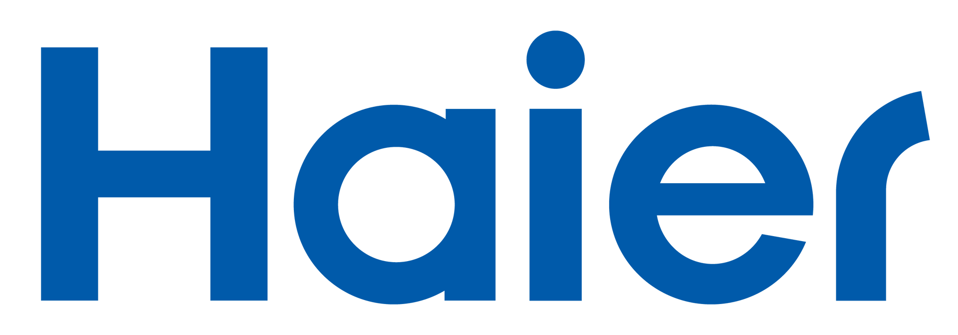 Il logo Haier è blu e bianco su sfondo bianco.