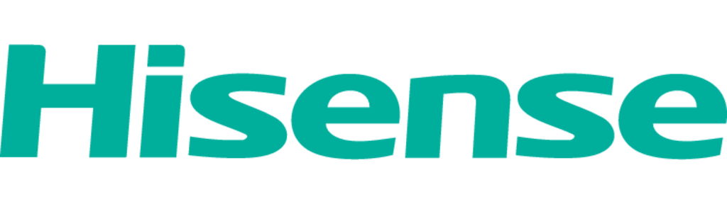Il logo hisense è blu e bianco su sfondo bianco.