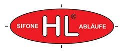 Un logo rosso e bianco per sifone hl ablaufe su uno sfondo bianco.