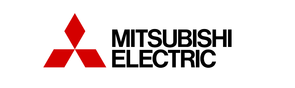 Il logo della mitsubishi electric è rosso e nero su sfondo bianco.