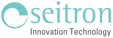 Il logo della seitron innovation technology è blu e bianco su sfondo bianco.