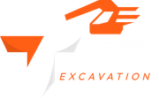 Orange and gray excavation logo with stylized machinery and the word “EXCAVATION”