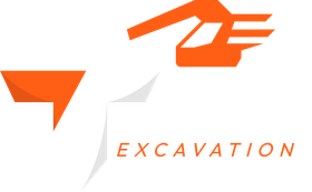Orange and gray excavation logo with stylized machinery and the word “EXCAVATION”