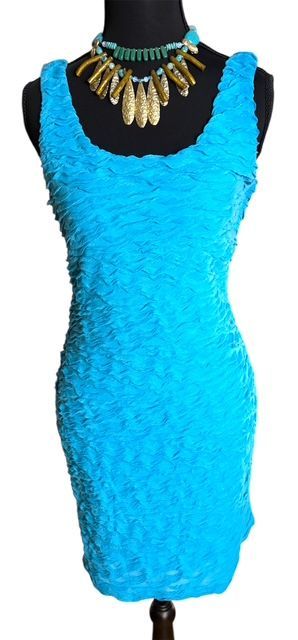 084.  Blue Textured BodyCon Tank Dress, Size Small