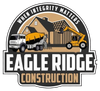 Logo for Eagle Ridge Construction featuring a house, cement truck, and telehandler with the text: When Integrity Matters.