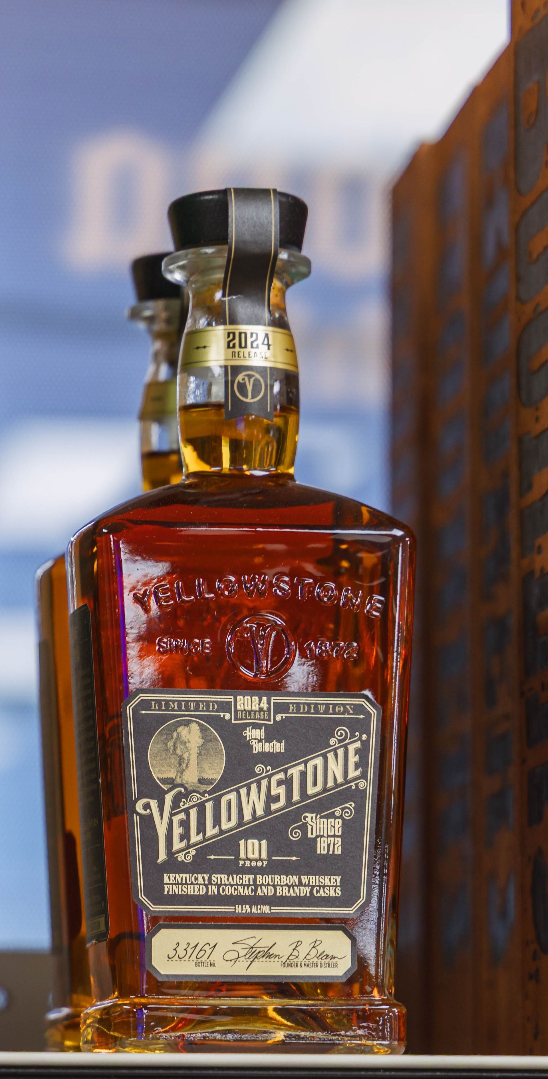 Yellowstone Kentucky Straight Bourbon bottle with black label.