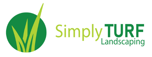 The logo for simply turf landscaping is green and white