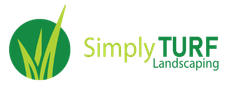 The logo for simply turf landscaping is green and white