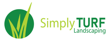 The logo for simply turf landscaping is green and white