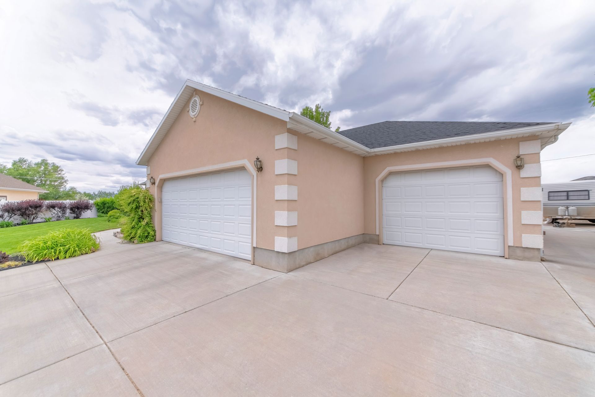 A residential concrete driveway.