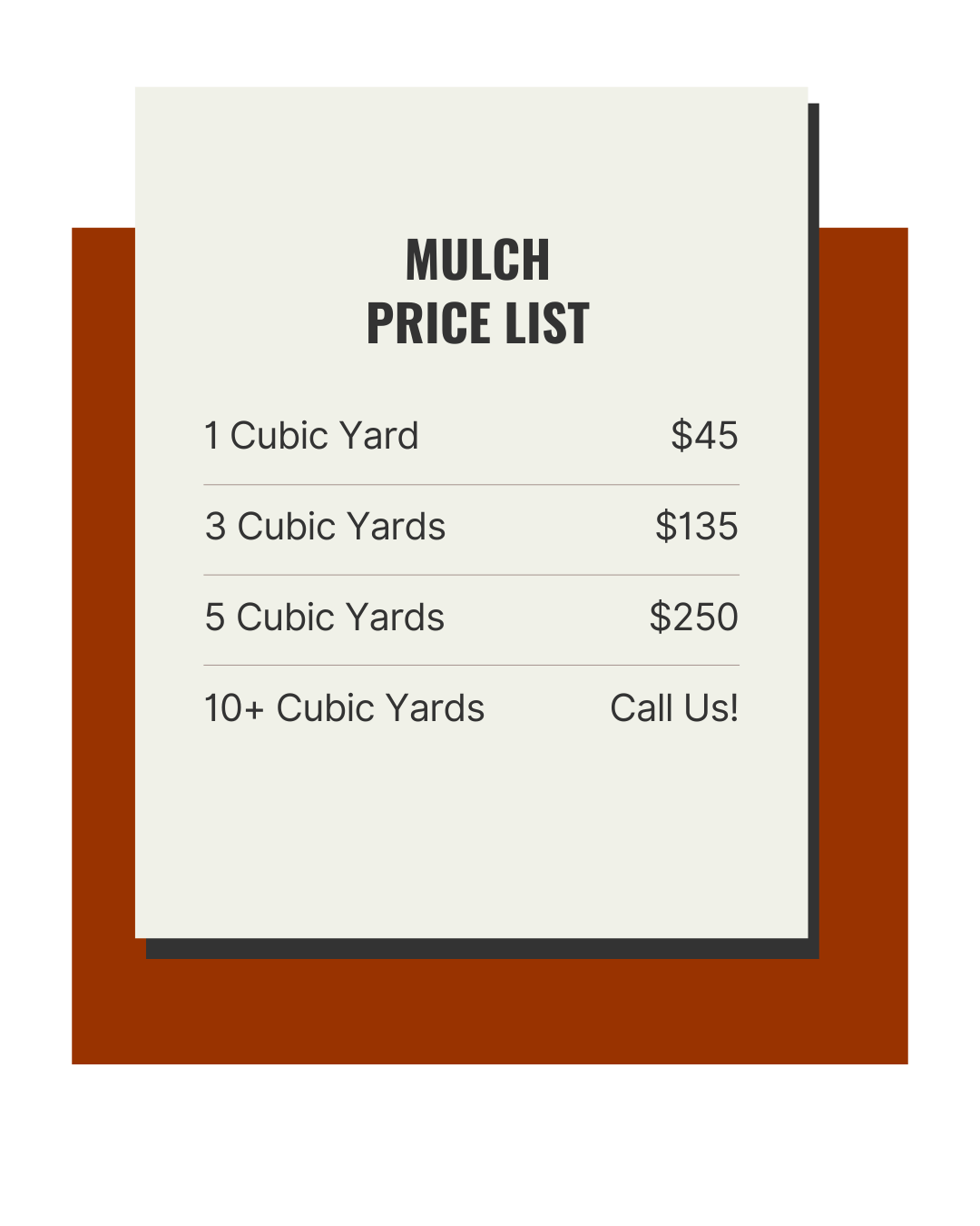 Mulch Price List