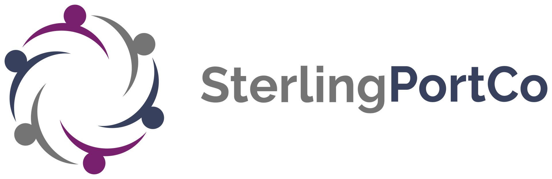 The logo for sterling port co shows a group of people standing in a circle.