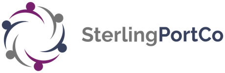 The logo for sterling port co shows a group of people standing in a circle.