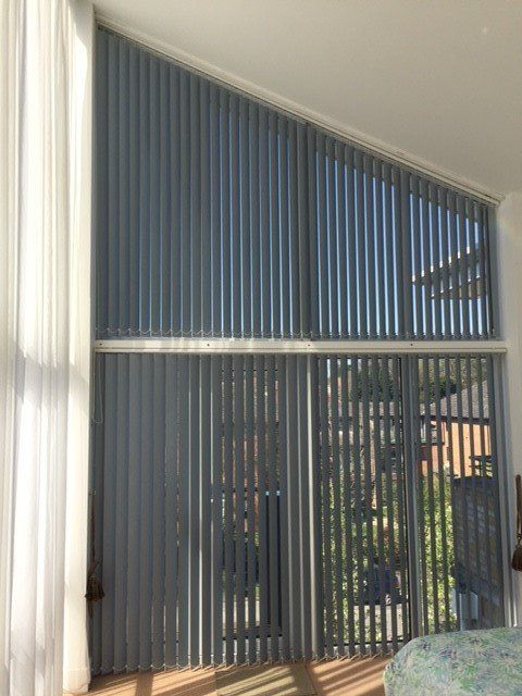 statement vertical grey blinds