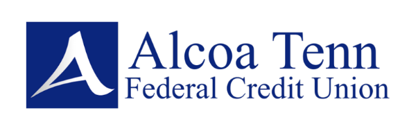 The logo for alcoa tenn federal credit union is blue and white.