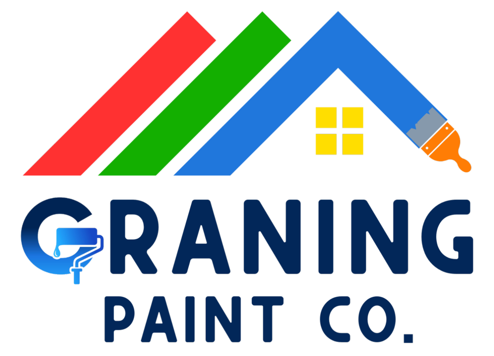 The logo for graning paint co. shows a house and a paint brush.