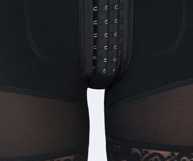 Black shapewear with a hook-and-eye closure in the crotch area.