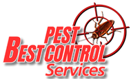 A logo for Best Pest Control Services with a cockroach in a target