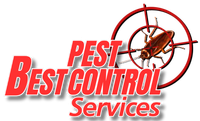 A logo for Best Pest Control Services with a cockroach in a target