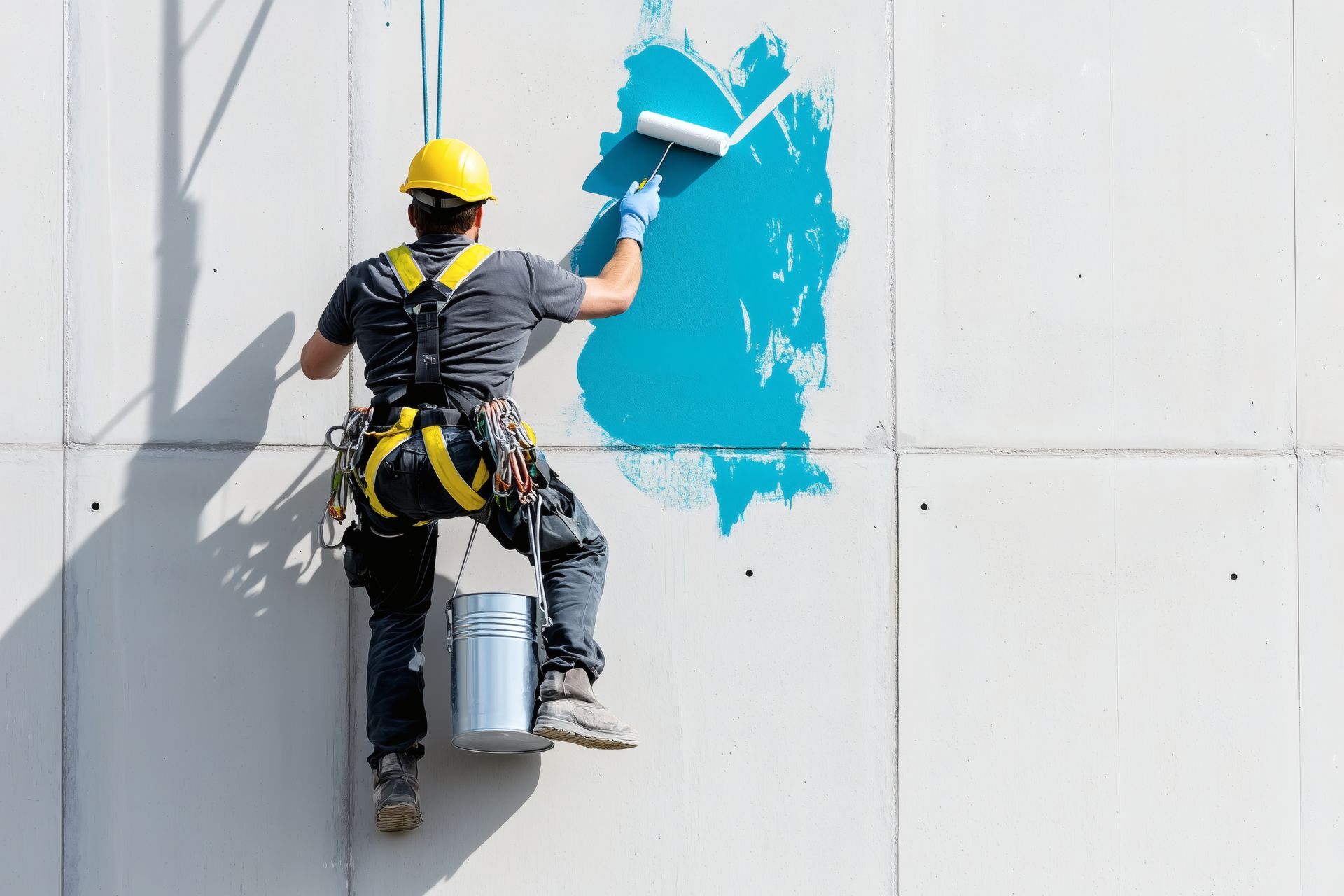 A man is painting a wall with a roller.