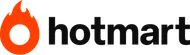 Um logotipo da hotmart com uma chama laranja em um fundo branco.
