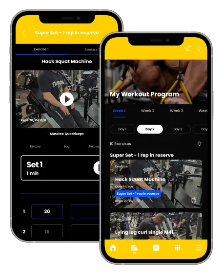Two smartphones, one larger, displaying placeholder text 