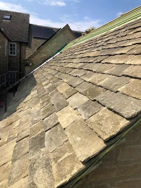 Stone roofing tiles.