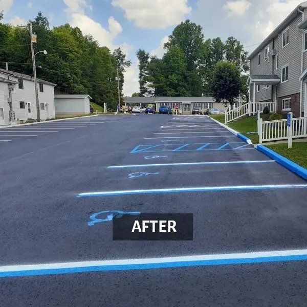 apartment complex parking lot after line striping services
