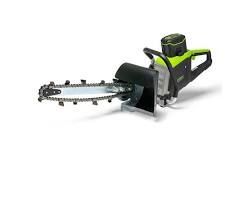 Green and black cordless chainsaw on a white background.