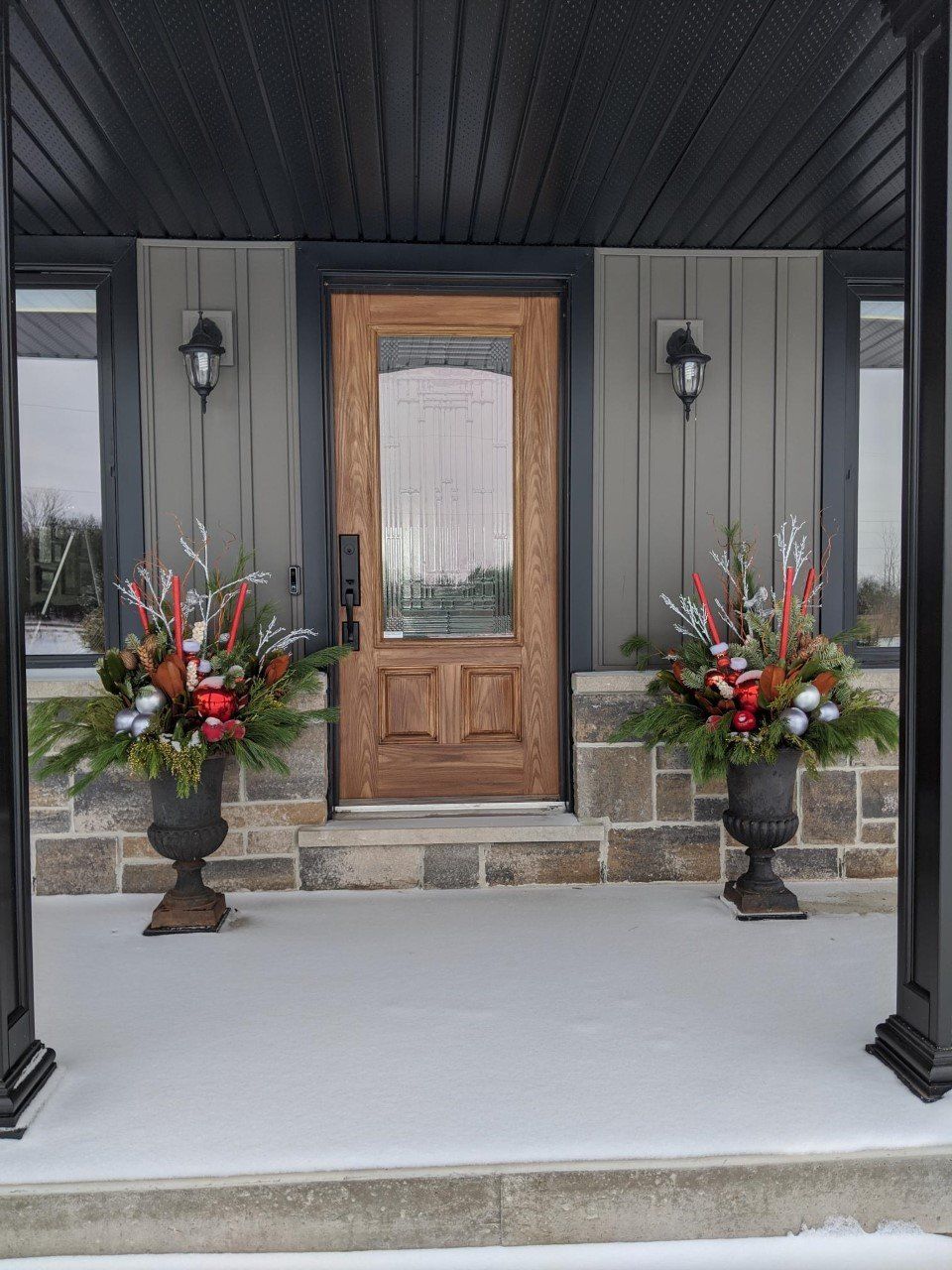 Christmas urns with greenery