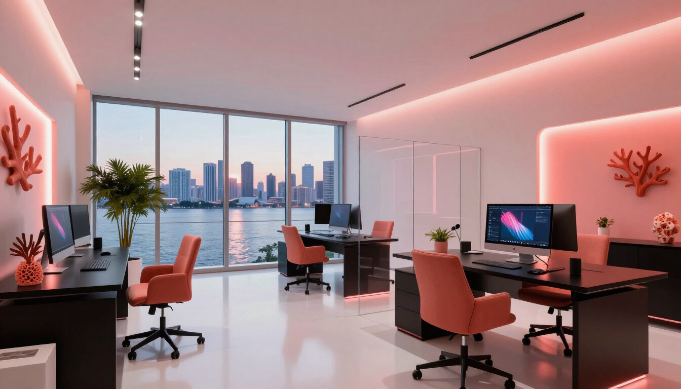 High-converting web design workspace with neon accents