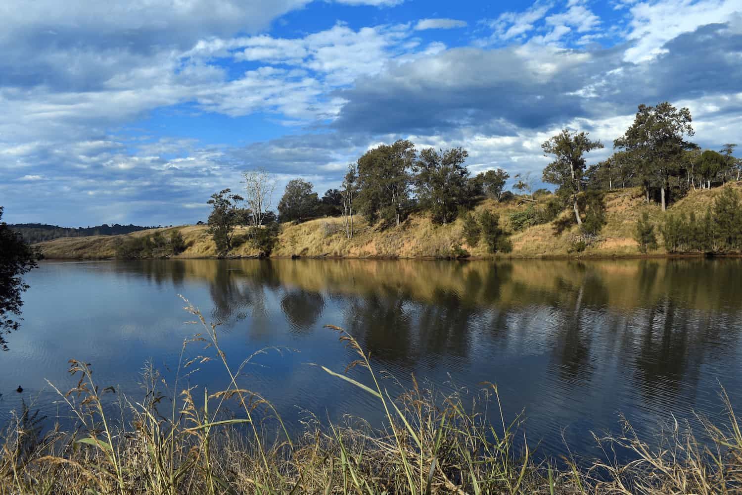 A Large Body of Water Surrounded by Trees and Grass on a Cloudy Day — Mackie's Concrete Pumping In Wingham, NSW