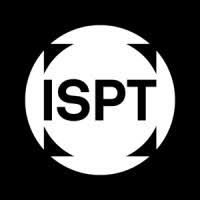 A white logo with the word ispt in a circle on a black background.