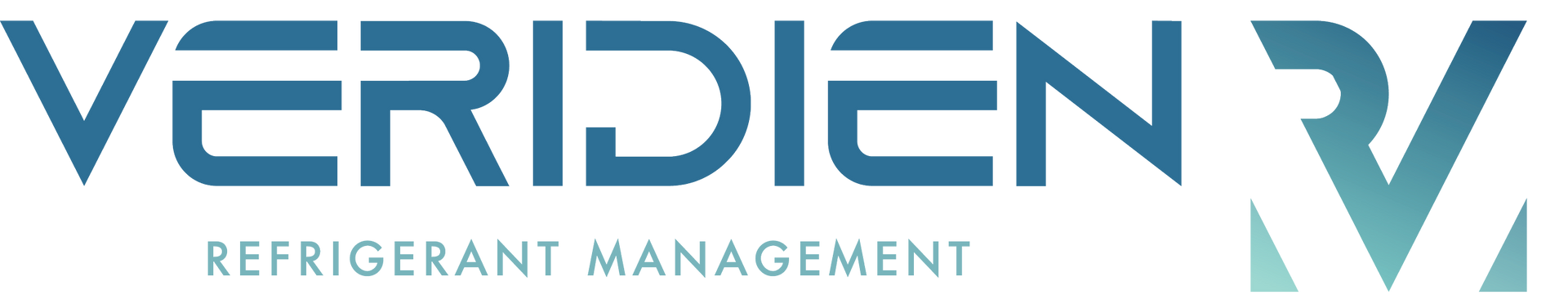 A blue and white logo for veridien v refrigerant management