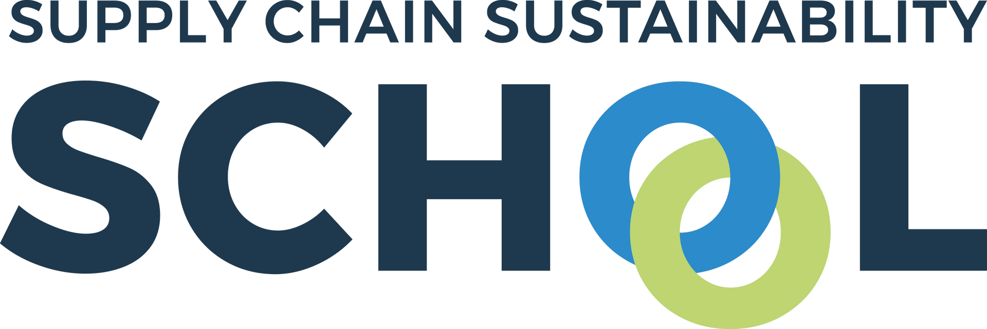 The logo for supply chain sustainability school is blue and green