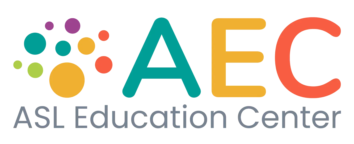 ASL Education Center logo with colorful dots and teal-orange &ldquo;AEC&rdquo; text