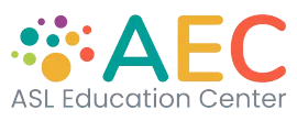 ASL Education Center logo with teal and orange letters and multicolored dots