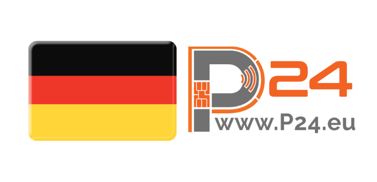 Ein Logo mit einer Deutschlandflagge und der Website www.p24.eu