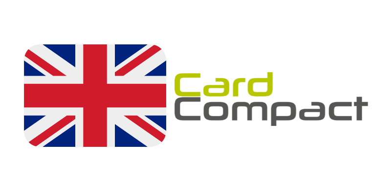 Ein Logo für Card Compact mit einer britischen Flagge