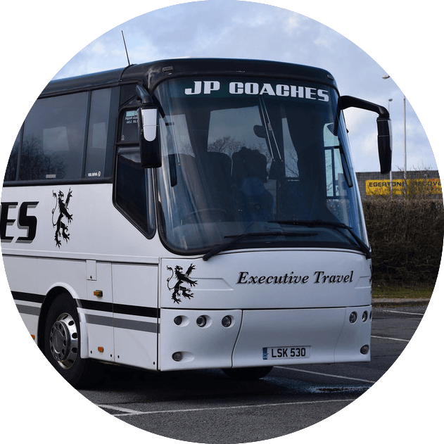 front view of private hire bus