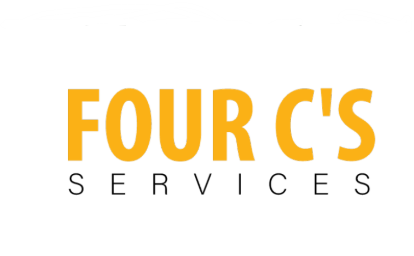 The logo for four c 's services is yellow and white