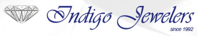 A logo for indigo jewelers with a diamond in the middle