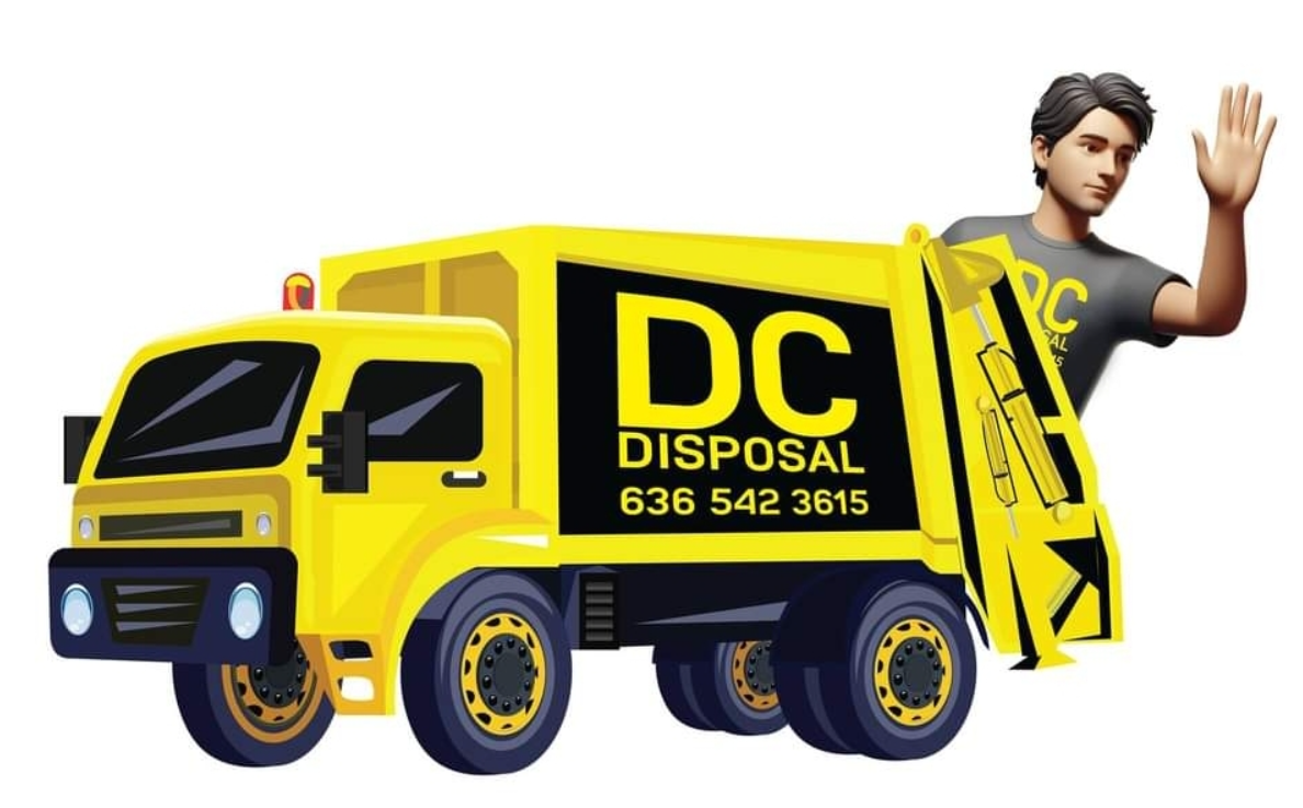 A man is waving from the back of a dc disposal garbage truck