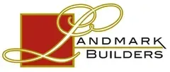 The logo for landmark builders is red and gold.