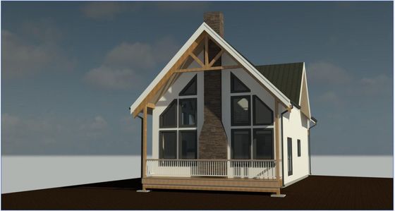 A 3d model of a small house with a porch