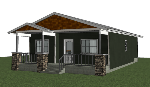 A 3d model of a small house with a porch